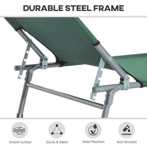 Outsunny Reclining Sun Lounger Chair Folding Camping Bed with 4-Position Adjustable Backrest, for Travel Indoor Outdoor Office Fishing, Green