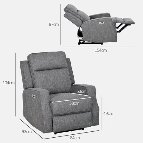 HOMCOM 150\'c2\'b0 Electric Reclining Chair, with USB port and Footrest - Charcoal Grey