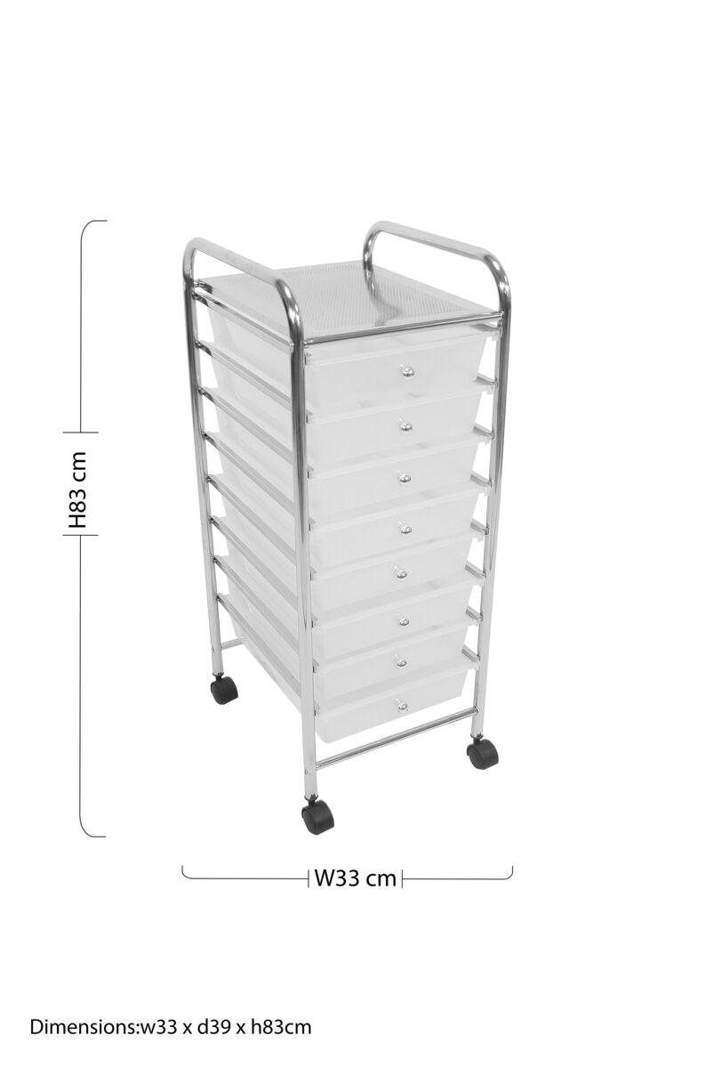 8 White Plastic Drawers Trolley