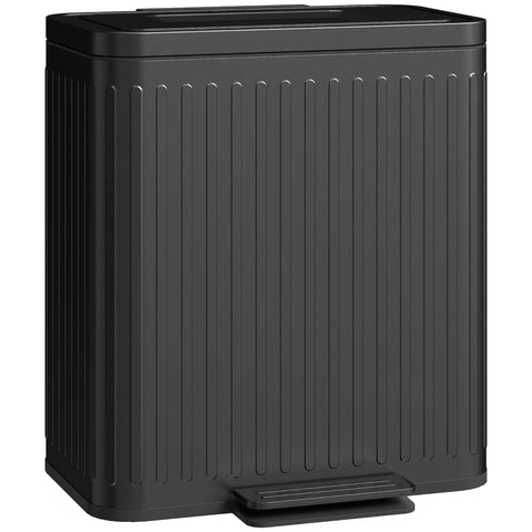 HOMCOM 40L Dual Compartment Rubbish Bin, with Soft-Close Lid - Black