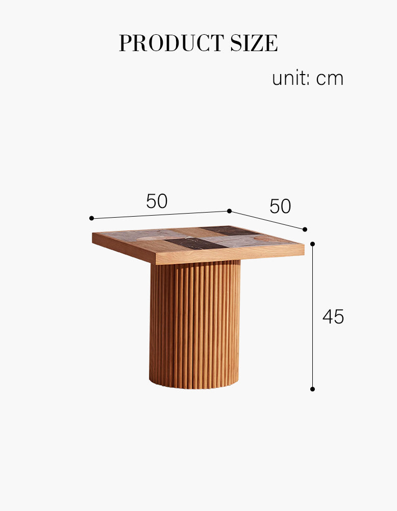 D'Souza Square Side Table, Solid Wood & Marble