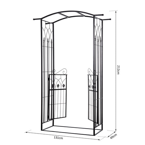 Outsunny Garden Outdoor Entrance Arch with Door Outdoor Patio Decoration for Rose Trellis Arbour Climbing Plant 131L x 49W x 200Hcm