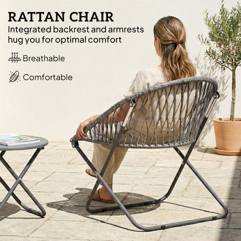 Outsunny Patio Bistro Set, Folding Patio Furniture Set with 2 Chairs and Table, Grey