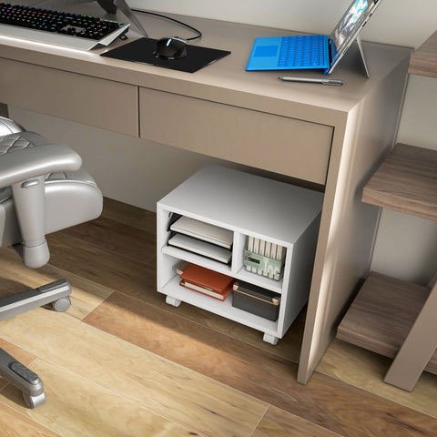 HOMCOM Three-Compartment Printer Cabinet, with Wheels - White