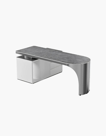 Abdi Corner Office Desk With Storage, Sintered Stone
