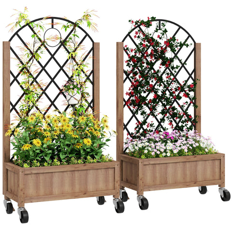 Outsunny Wooden Planter, with Metal Trellis - Brown/Black