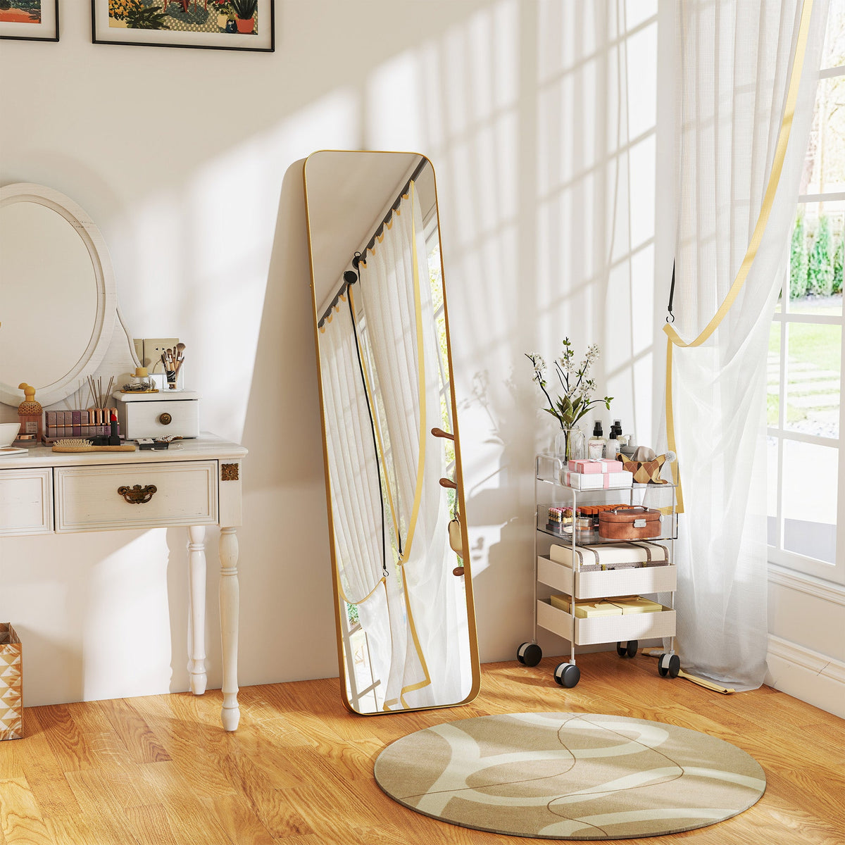 HOMCOM 40 x 160 cm Rectangular Full Length Mirror - Gold Tone