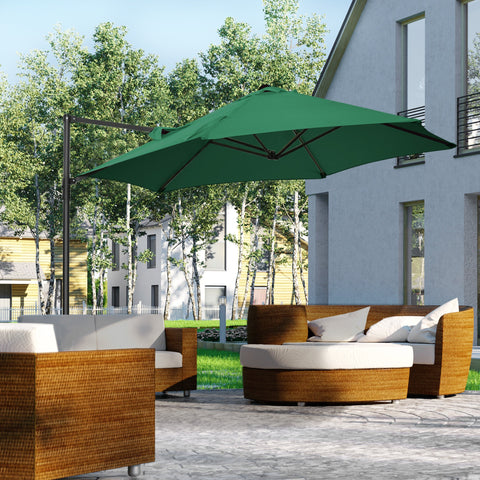 Outsunny 2.5M Garden Cantilever Parasol, Offset Roma Patio Umbrella Hanging Sun Shade Canopy Shelter with 360\'c2\'b0 Rotation and Cross Base, Green