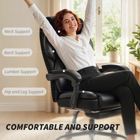 HOMCOM Adjustable Office Chair Reclining Computer Desk Chair with Footrest, Armrest, Casters, Black
