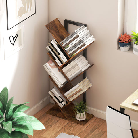 HOMCOM Six-Section Tree Bookcase - Wood-Effect