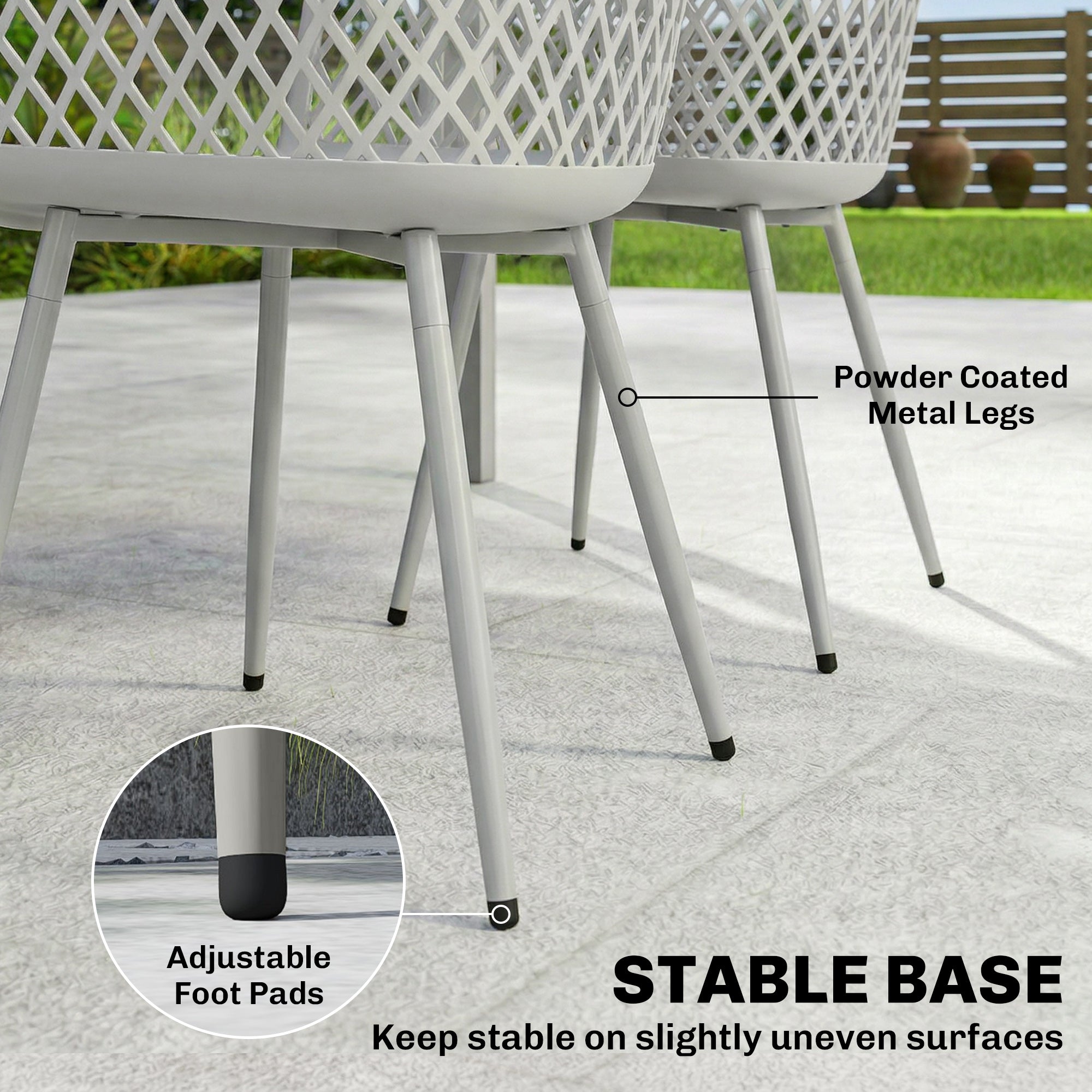 Outsunny Garden Chairs Set of 4, Garden Dining Chairs with Cut Out Diamond Back and Armrests for Patio, Balcony, Terrace, Grey