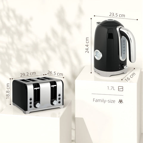 HOMCOM Retro 3000W Kettle and Toaster Set - Black