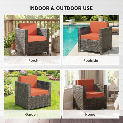 Outsunny PE Rattan Garden Armchair with Cushion - Mixed Brown/Orange