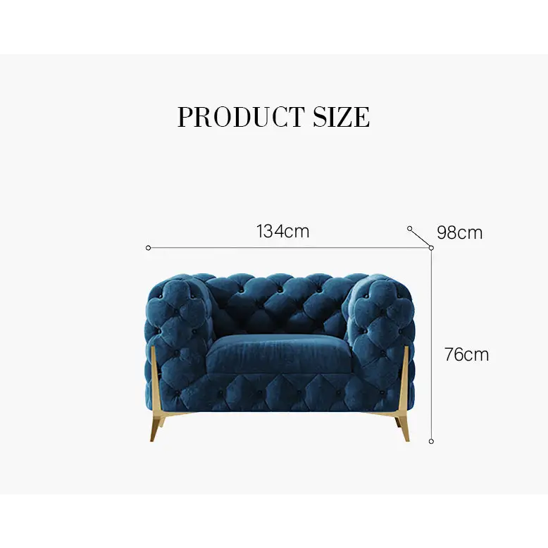 Aaron Two Seater Sofa Velvet - Blue / 134cm