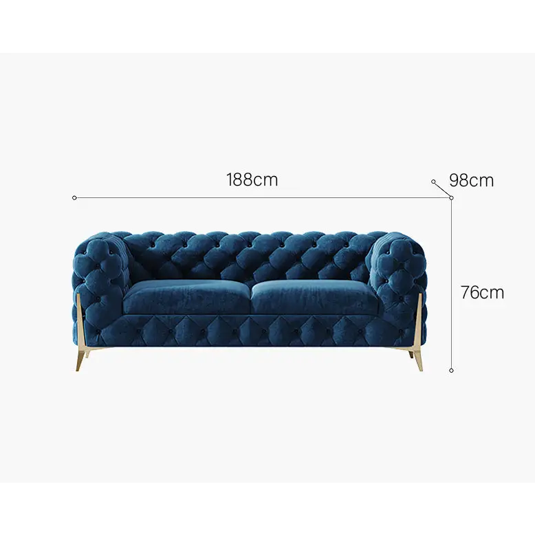 Aaron Two Seater Sofa Velvet - Blue / 188cm