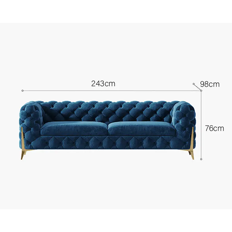 Aaron Two Seater Sofa Velvet - Blue / 243cm