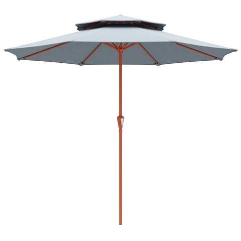 Outsunny 2.7 m Garden Parasol with Double Top Outdoor Market Table Umbrella with Crank System, Light Grey