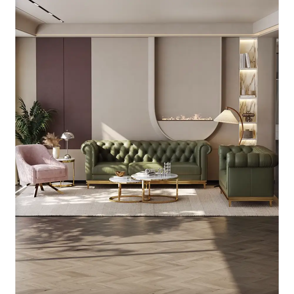 Abbado Chesterfield Three Seater Sofa Real Leather