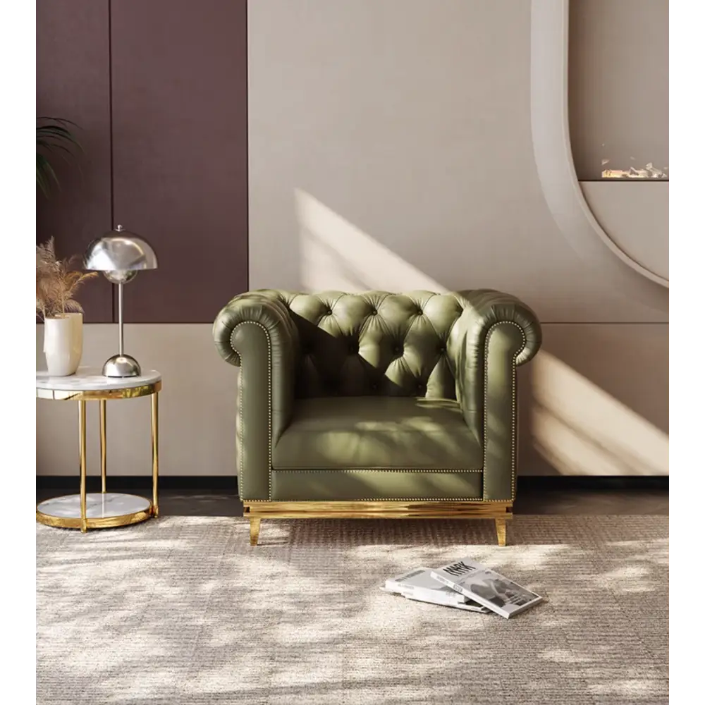 Abbado Chesterfield Three Seater Sofa Real Leather