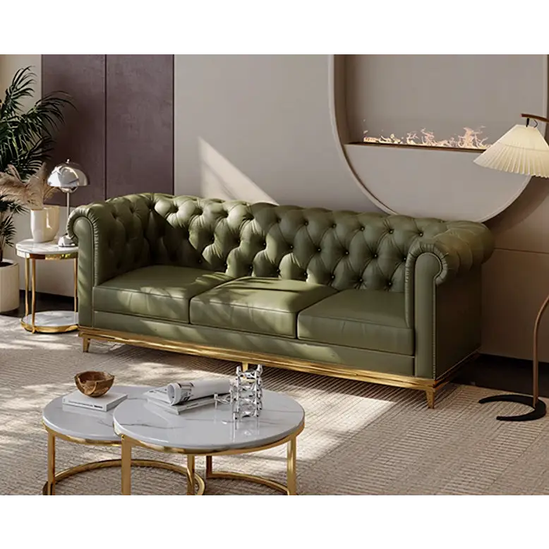 Abbado Chesterfield Three Seater Sofa Real Leather