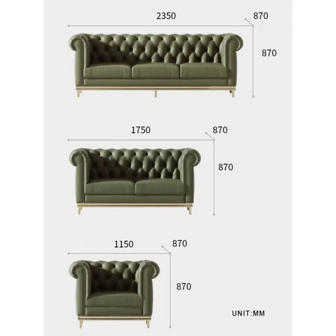 Abbado Chesterfield Three Seater Sofa Real Leather