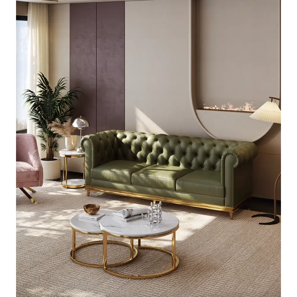 Abbado Chesterfield Three Seater Sofa Real Leather