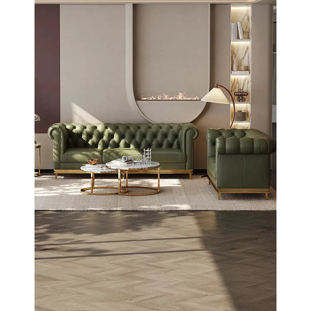 Abbado Chesterfield Three Seater Sofa Real Leather