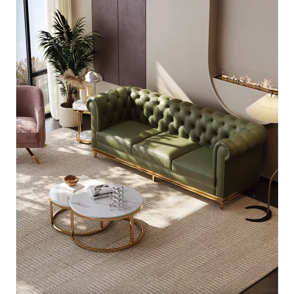 Abbado Chesterfield Three Seater Sofa Real Leather