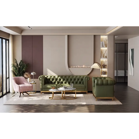 Abbado Chesterfield Three Seater Sofa Real Leather