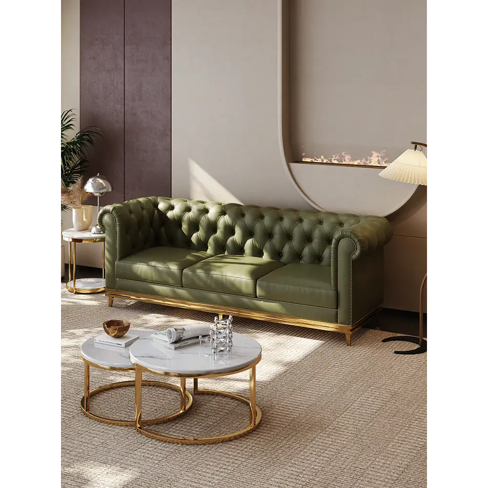 Abbado Chesterfield Three Seater Sofa Real Leather