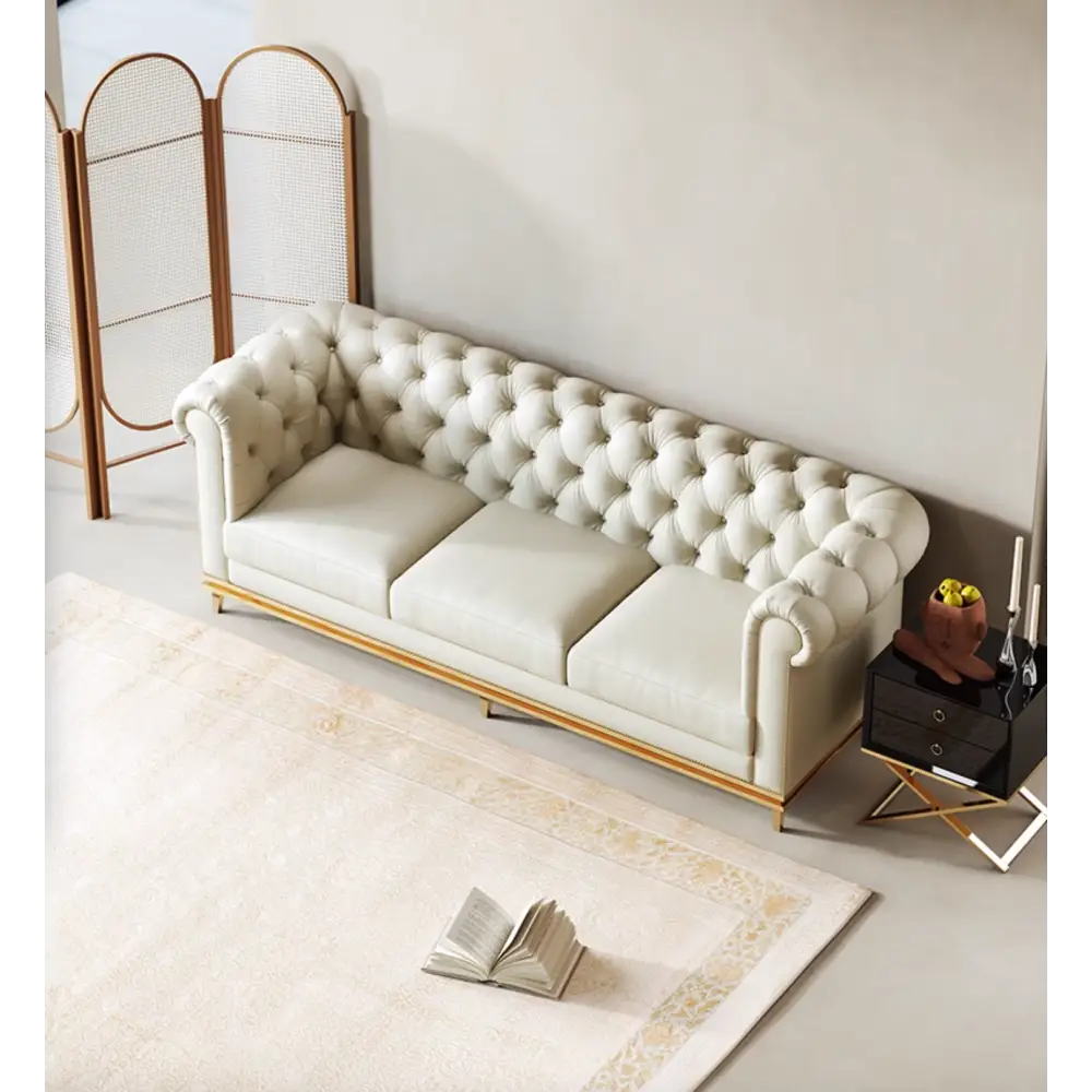 Abbado Chesterfield Three Seater Sofa Real Leather