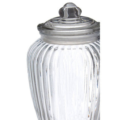 Abbie design glass storage jar with vertical ridges clear glass and decorative knob lid 2280ml capacity