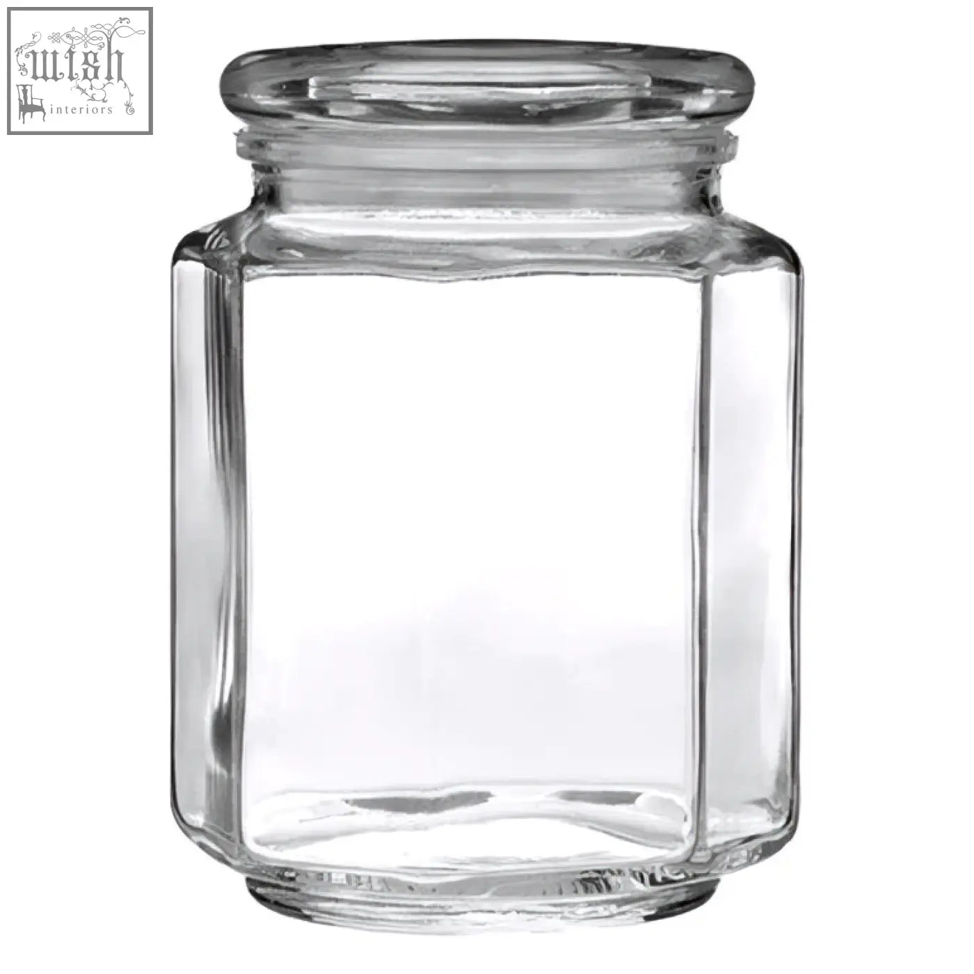 Clear glass hexagonal glass storage jar abbie 780ml with matching lid for stylish kitchen organization