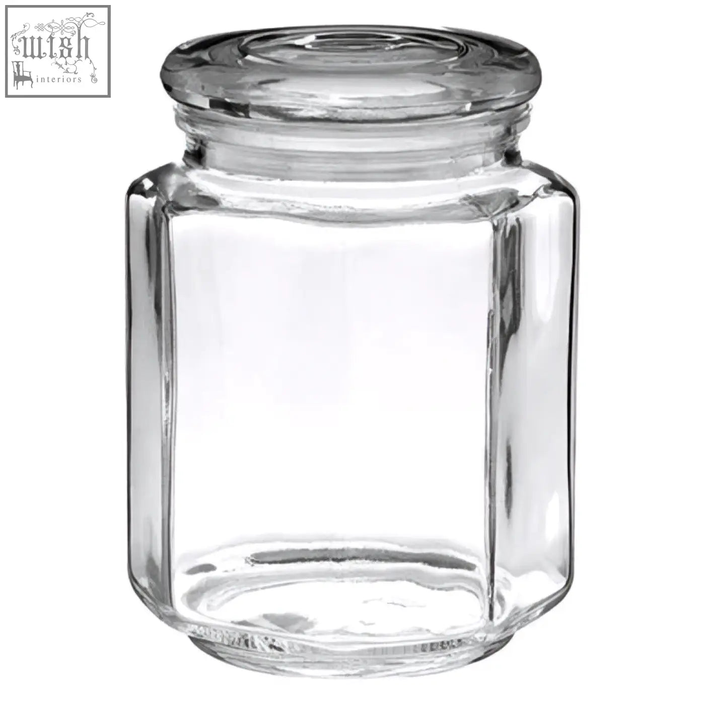 Clear abbie hexagonal glass storage jar with matching lid 780ml perfect for kitchen organization