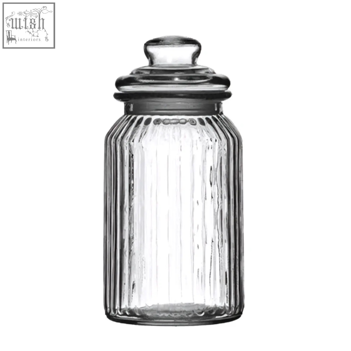 Clear abbie ribbed glass storage jar 1300 ml with vertical ridges and matching lid for stylish glass storage solutions
