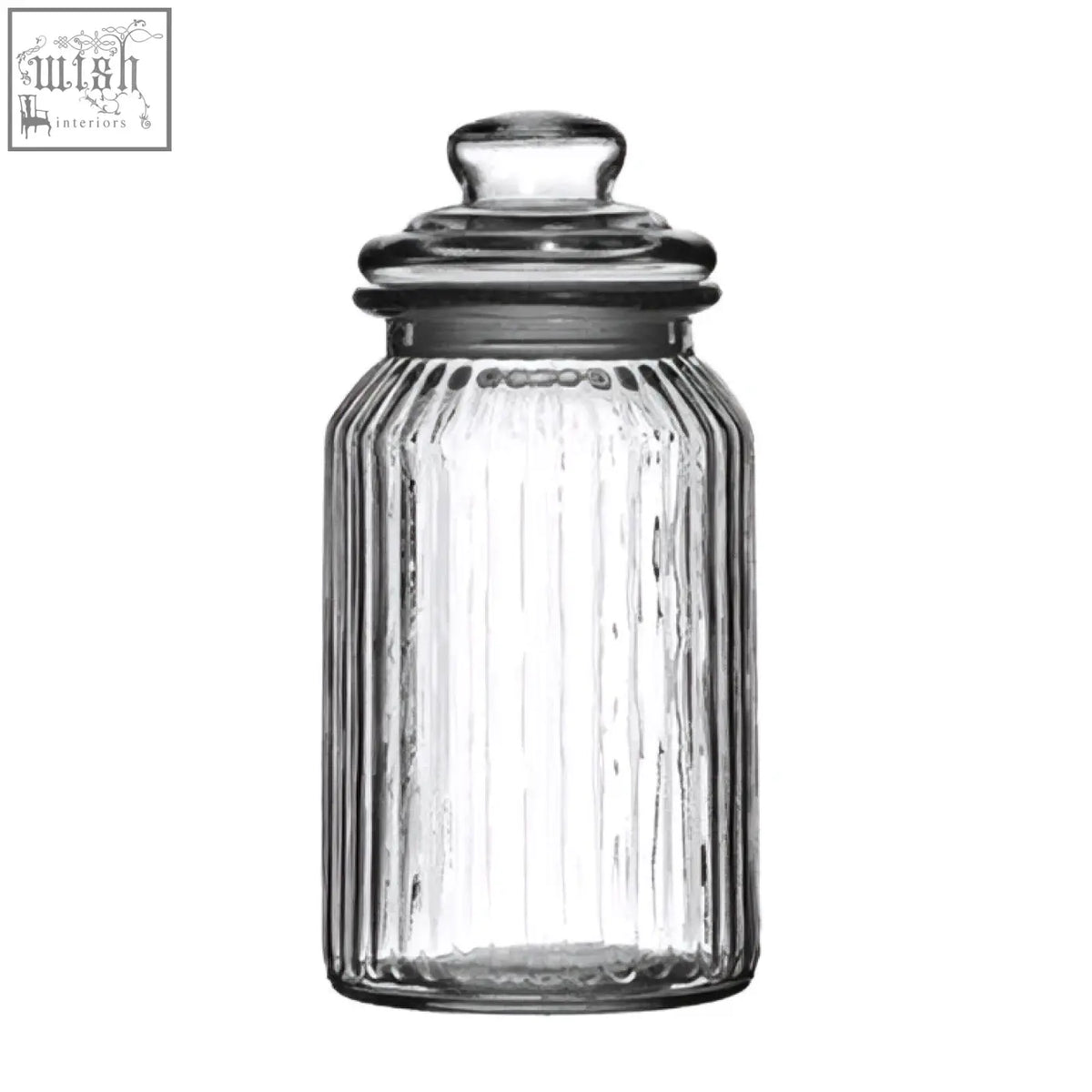 Clear abbie ribbed glass storage jar 1300 ml with vertical ridges and matching lid for stylish glass storage solutions