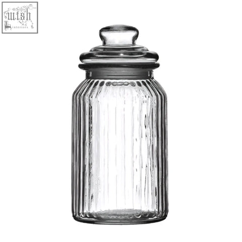 Clear abbie ribbed glass storage jar 1300 ml with vertical ridges and matching lid for stylish glass storage solutions