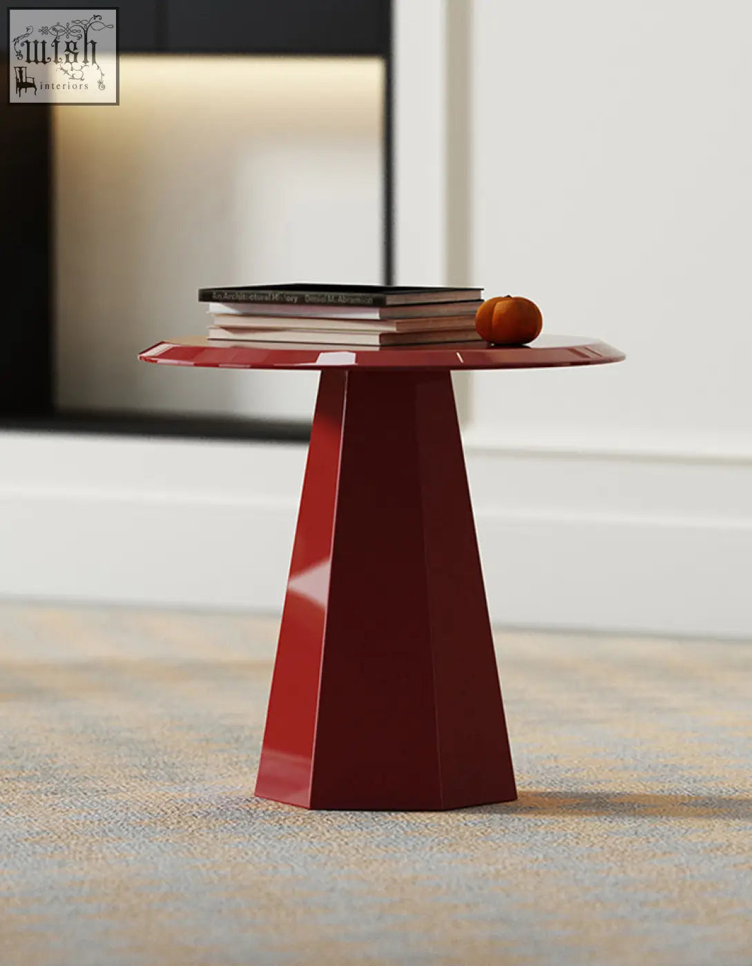 Abbott side table in glossy red with a sleek hexagonal base perfect for a modern coffee table set or table set
