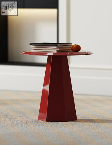 Abbott side table in glossy red with a sleek hexagonal base perfect for a modern coffee table set or table set