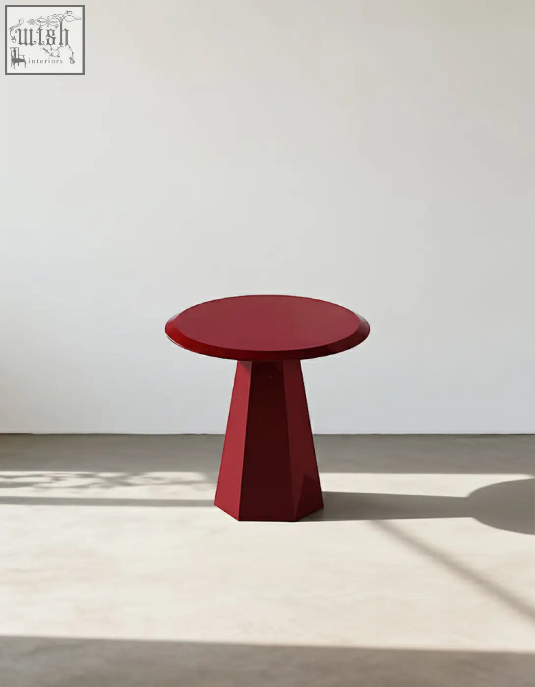 Abbott side table red with a glossy finish and geometric base perfect for a modern coffee table set