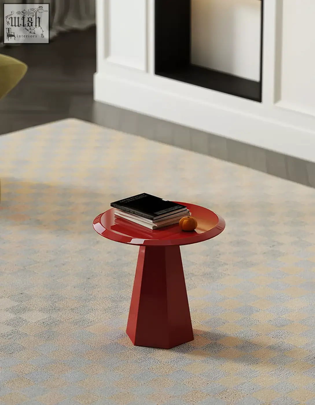 Vibrant red glossy abbott side table with geometric pedestal base perfect for modern coffee table set or table set accents