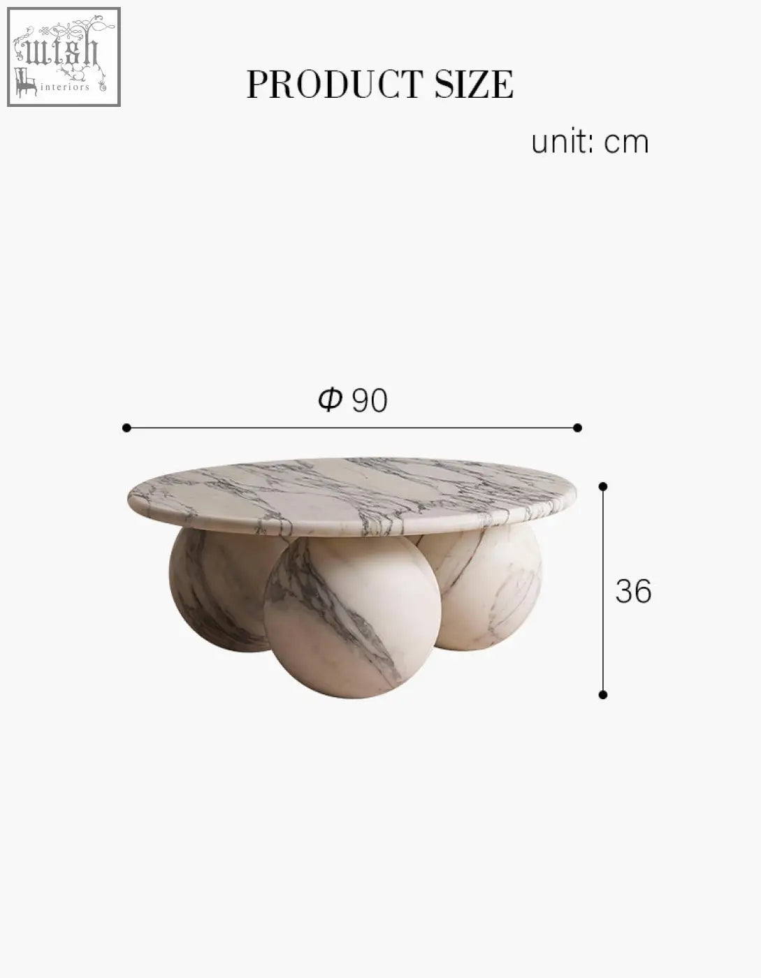 Abdurrahman round coffee table with white marble top and three spherical marble legs stylish marble coffee table