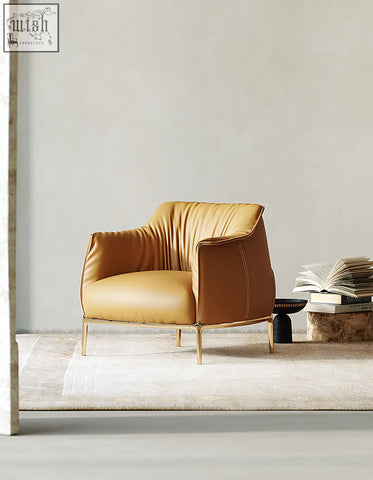 Abelard armchair leather sleek caramel leather with gold tone legs offer financing and shipping cost available