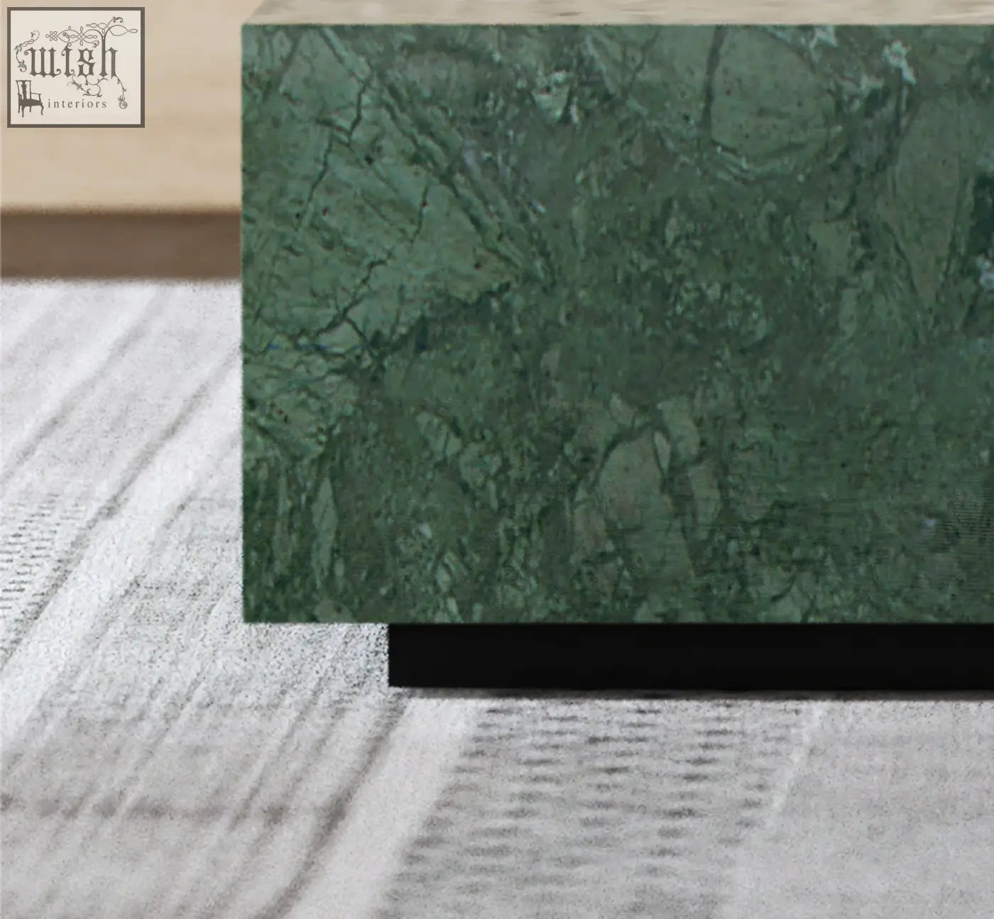 Aberdeen coffee table set with a green marble top and sleek black base perfect for a modern coffee table set