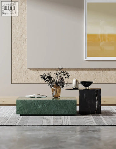 Green marble coffee table with sleek rectangular design and subtle veining from the aberdeen coffee table set