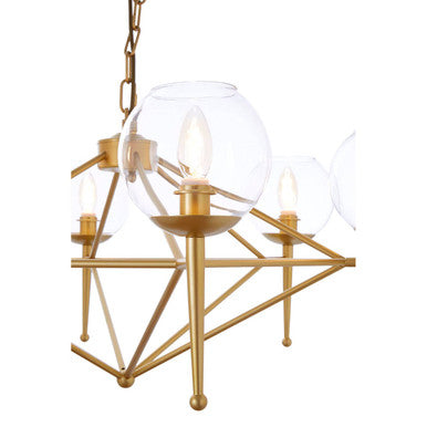 Gold finished geometric bulb geo pendant light with clear glass globe shades and exposed filament bulbs