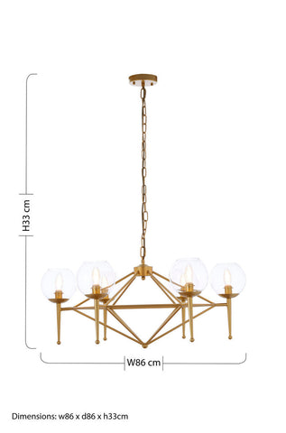 Gold-finished abira 6 bulb geo pendant light with clear glass globe shades for modern lighting decor