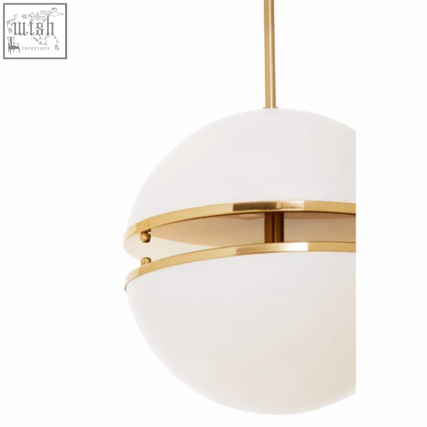 Abira brushed brass pendant light with frosted white glass shade and elegant gold-toned metal bands brass pendant light