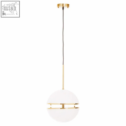 Abira brushed brass pendant light with white glass shade and gold-toned metal accents modern brass pendant light