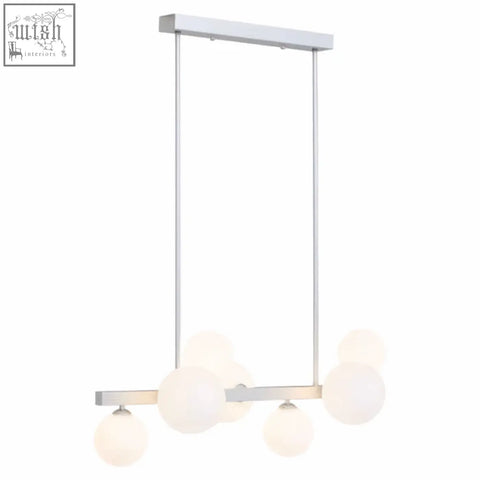 Modern abira chrome pendant lamp with seven frosted glass globes in sleek chrome finish for stylish lighting